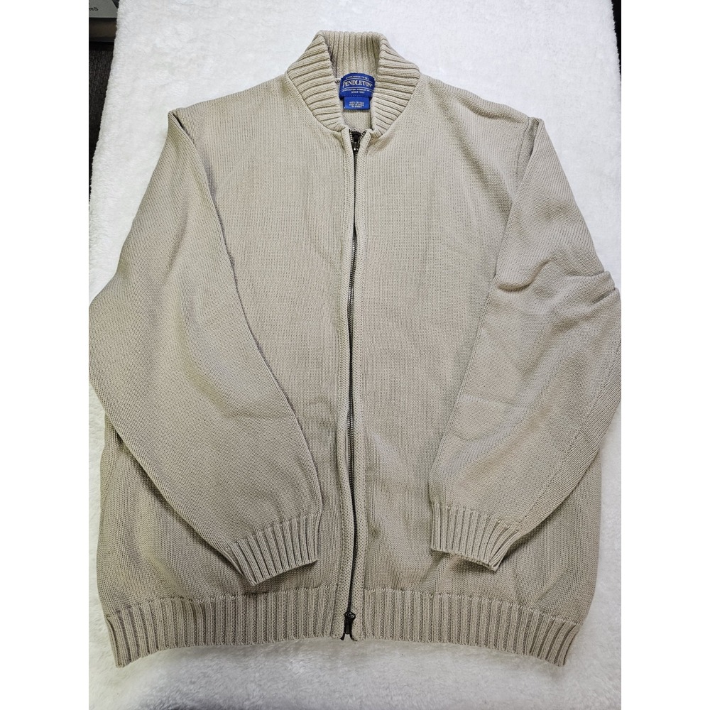 Pendleton Full Zip Cotton Knit Sweater Jacket With Pockets Grandpa Sweater Large